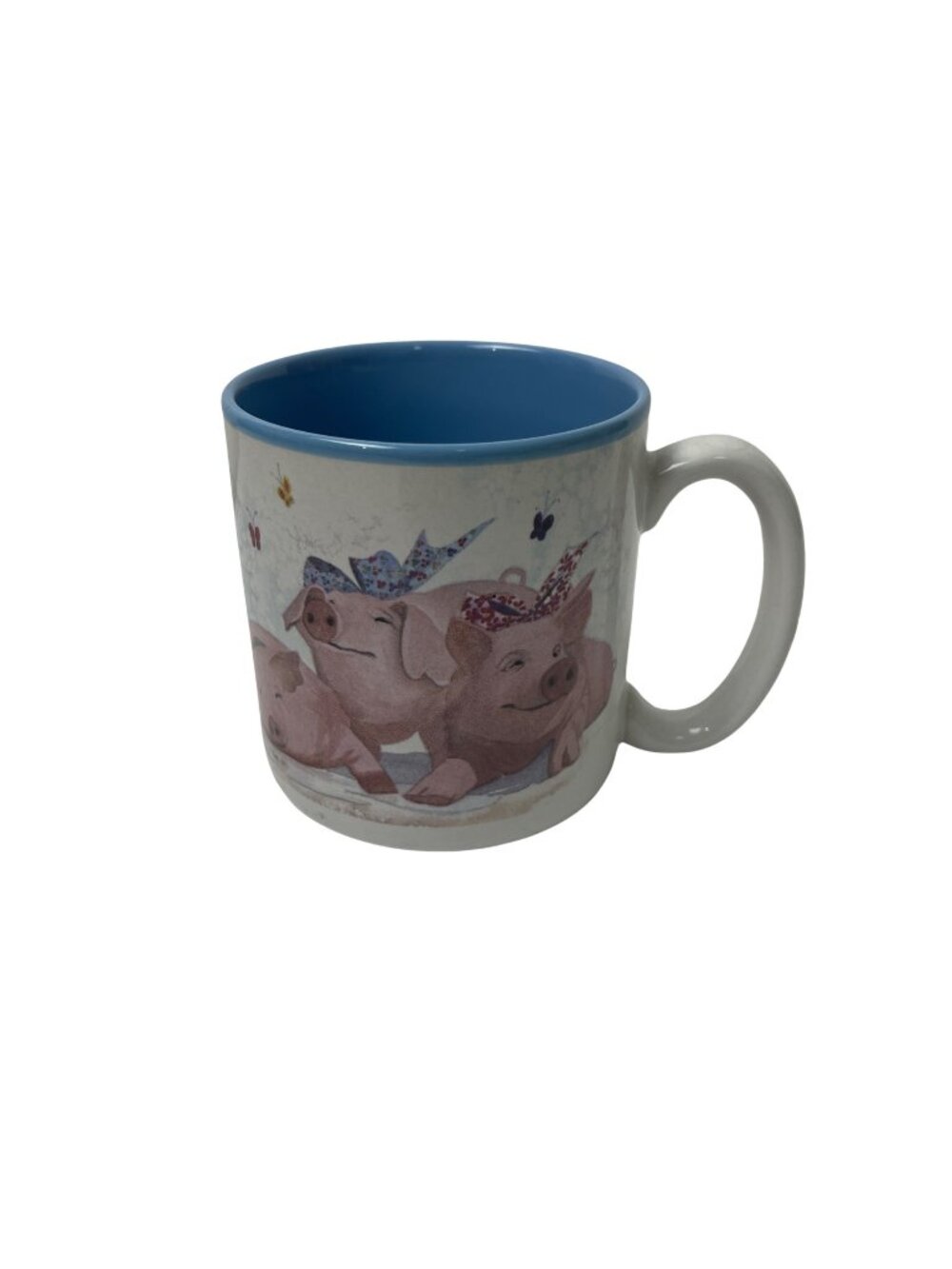 Colorful Pig Out Potpourri Press Ceramic Mug Blue Interior Handle Design